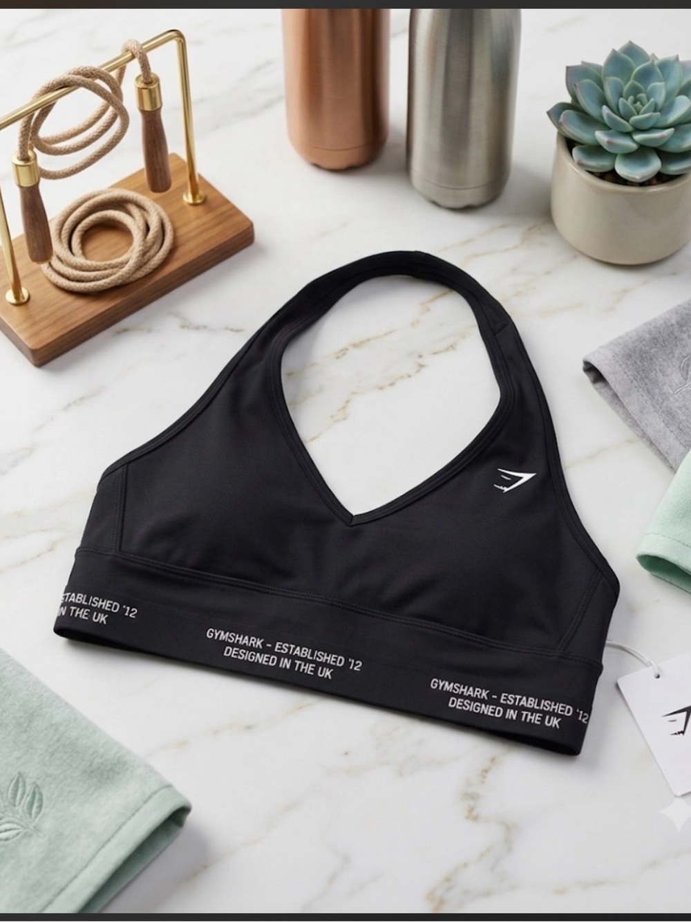 Gymshark Black V-Neck Halter Sports Bra - Picture 2 of 2